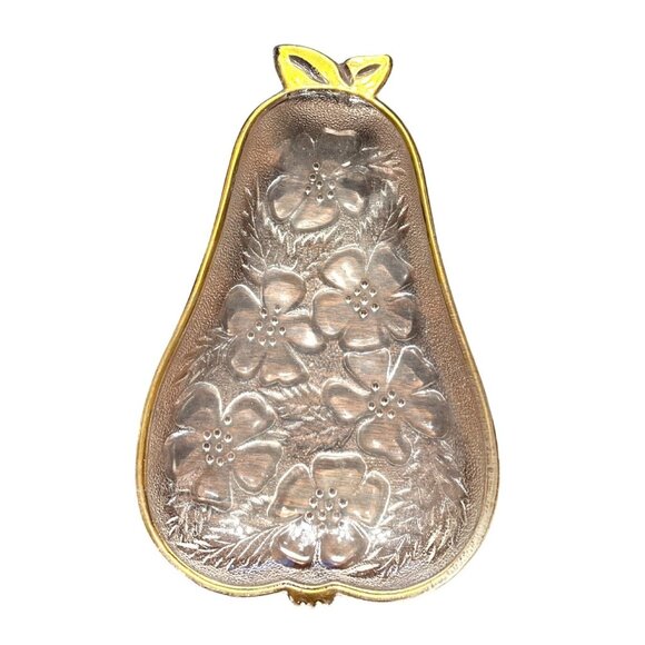 Vintage Hazel Atlas Glass Pear Shaped Candy/Nut Dish With Gold Rim 8" L 5" W 1" - Picture 4 of 5